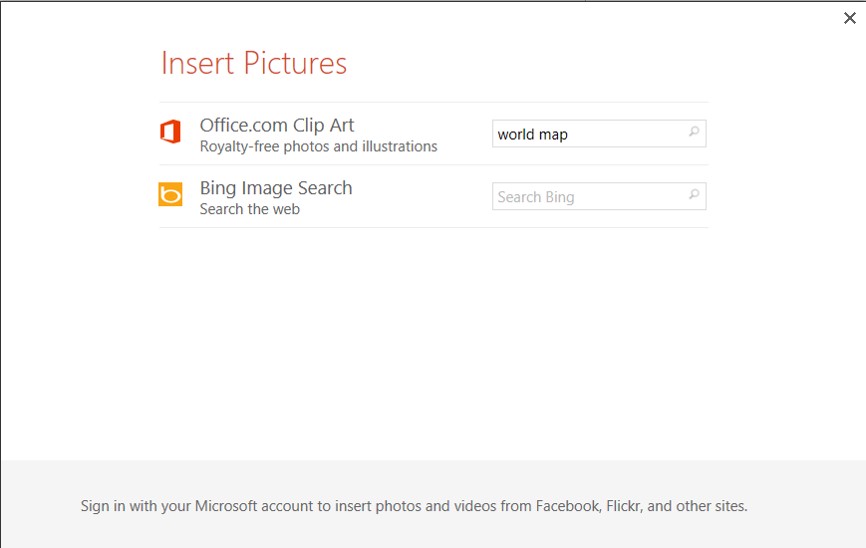 Step 8: Go to Insert > Online Pictures, then type World Map in the Search blank.