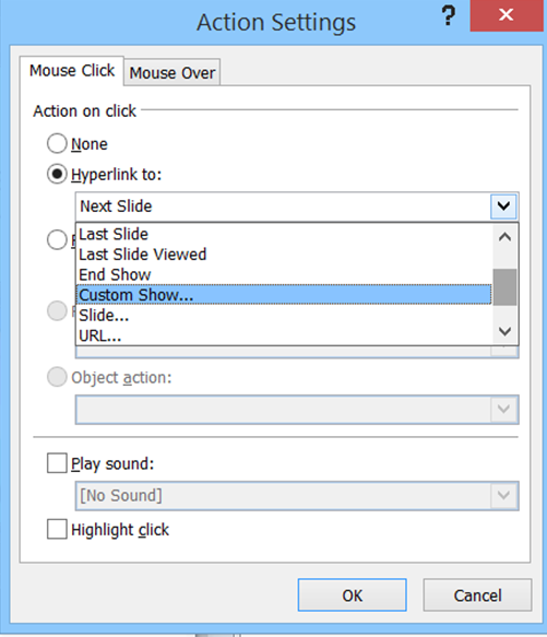 Action Settings dialog